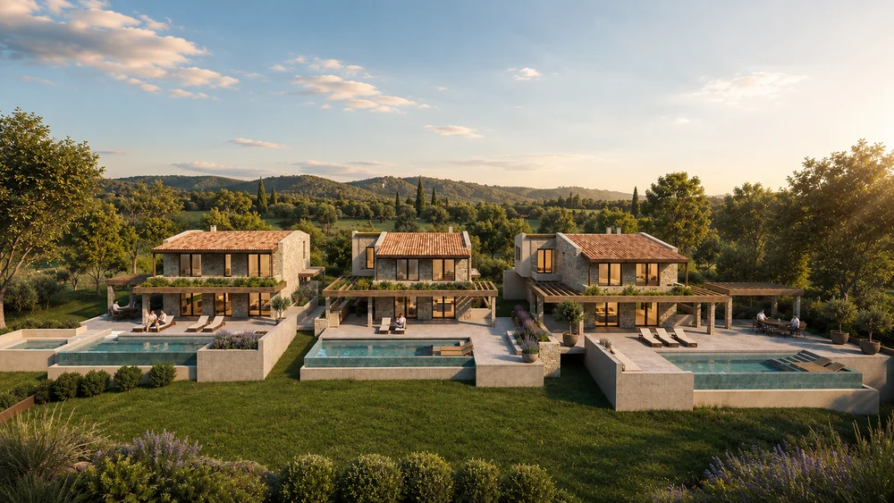 Overview of the villas and pools — ARCHITECTURAL VISUALISATION